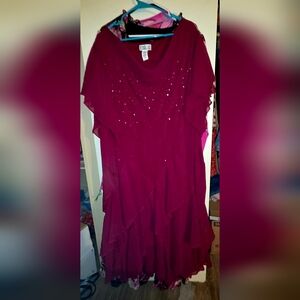 Robbie Bee Fuchsia Tiered Midi Dress with Rhinestone Accents